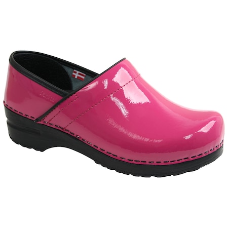 PROFESSIONAL Patent Leather Women's Closed Back Clog In Fuchsia, Size 4.5-5, PR